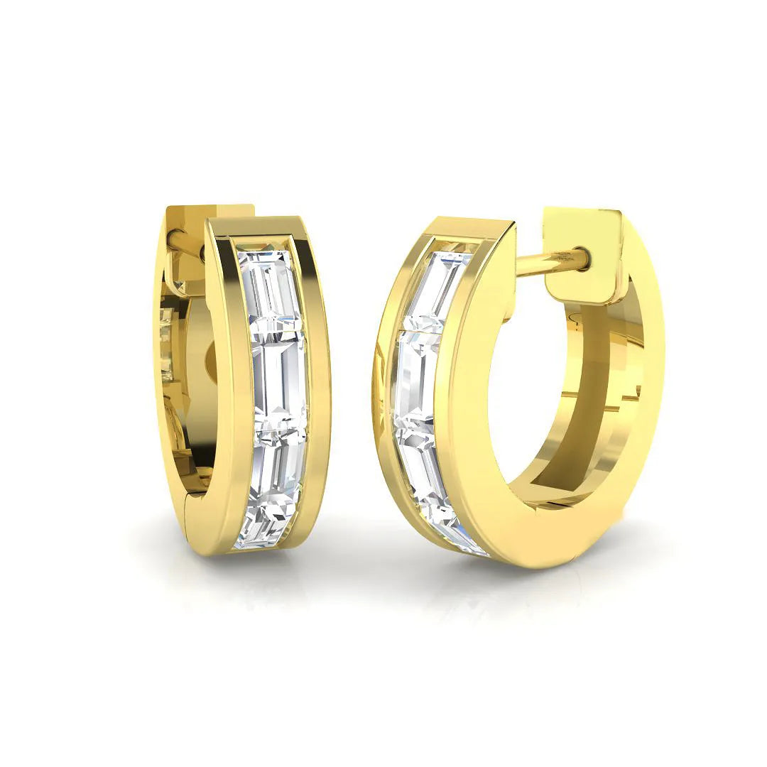 0.50 Carat Natural/Lab-Grown Baguette Diamond Hoop Earring in Gold - UK Hallmarked