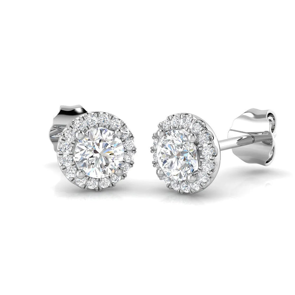 Lab Grown Round Cut Diamond Halo Earrings | 0.25Ct to 2.50Ct