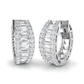 1.40 Ct Natural & Lab-Grown Baguette & Round Cut Diamond Hoop Earrings | Bezel & Pavé Setting | 9K/18K Gold, Platinum