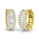 1.40 Ct Natural & Lab-Grown Baguette & Round Cut Diamond Hoop Earrings | Bezel & Pavé Setting | 9K/18K Gold, Platinum