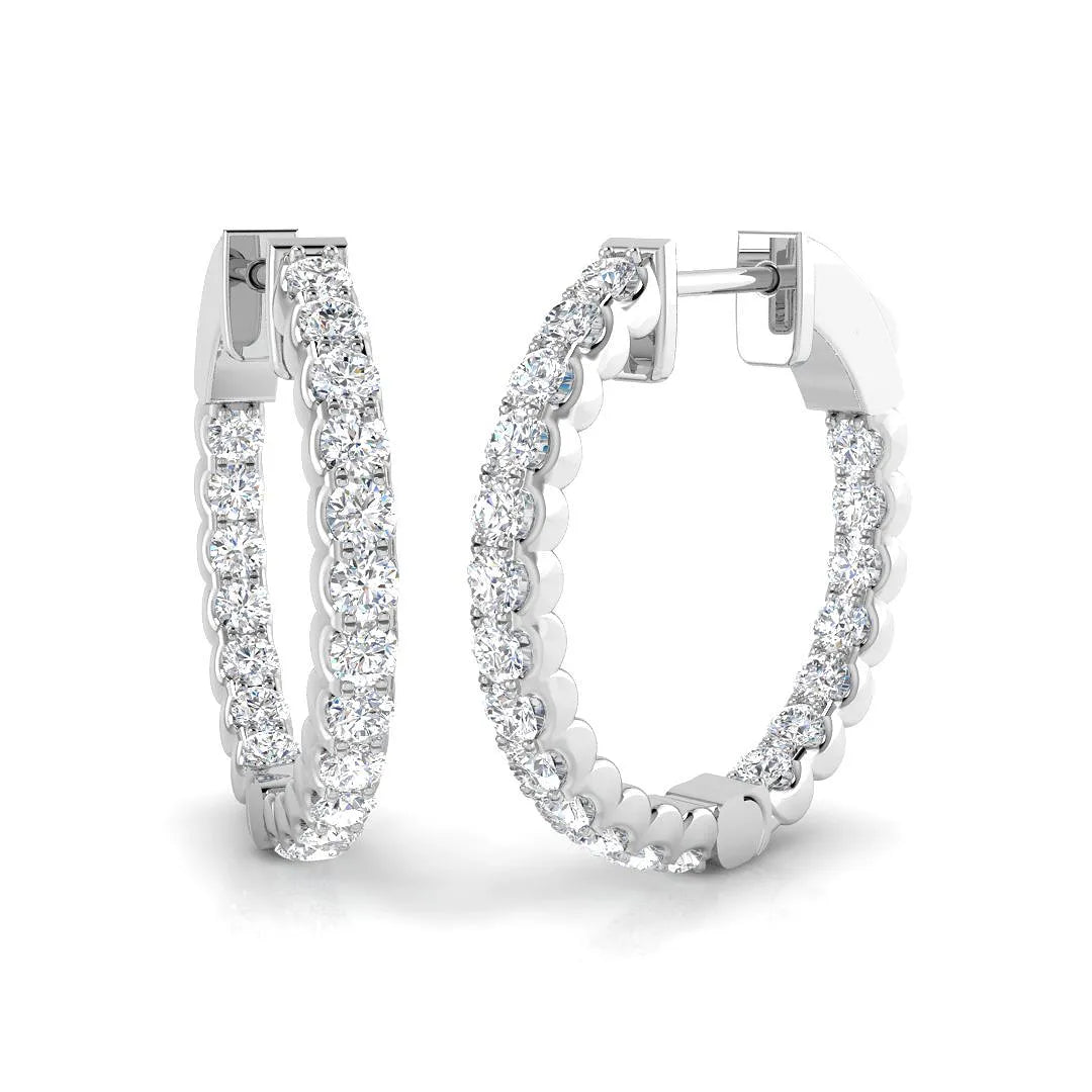 Natural/Lab-Grown Round Cut Diamond Hoop Earring in Gold - UK Hallmarked