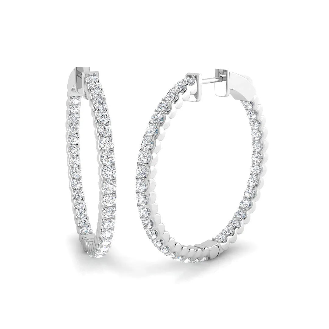 Natural/Lab-Grown Round Cut Diamond Hoop Earring in Gold - UK Hallmarked