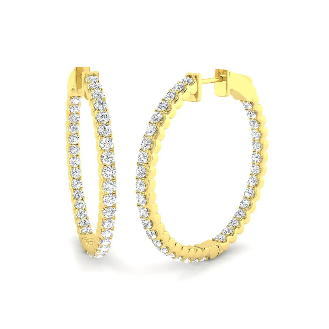 Natural/Lab-Grown Round Cut Diamond Hoop Earring in Gold - UK Hallmarked
