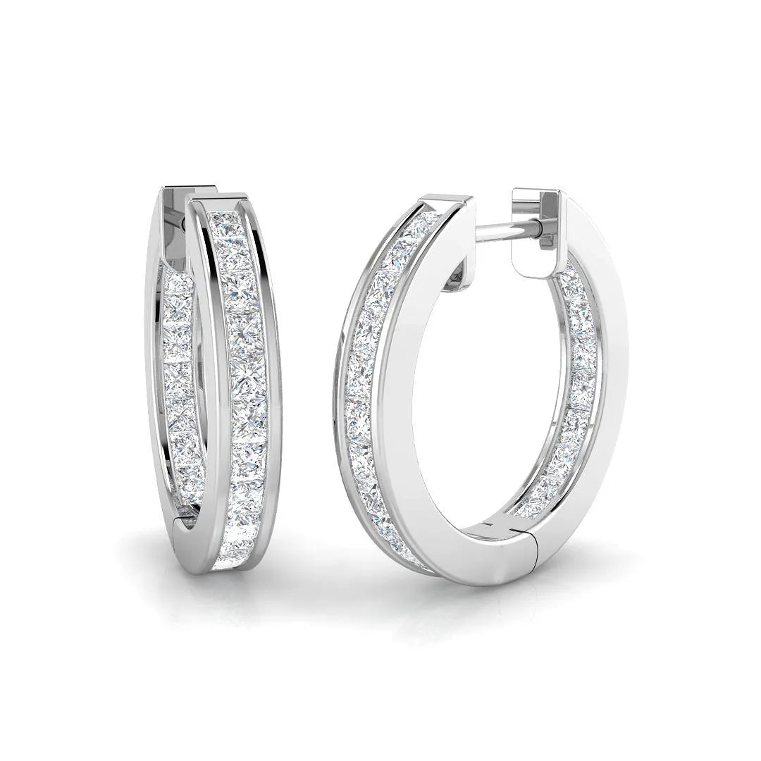 Natural F/VS Princess Cut Diamond Hoop Earring in Gold - UK Made