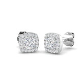 0.50 Ct DE/VVS Lab Grown Cushion Cut Diamond Halo Earring in 18K White Gold