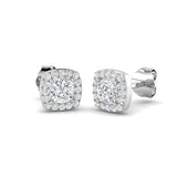 Stud Earrings with Cushion Cut Diamond and Halo