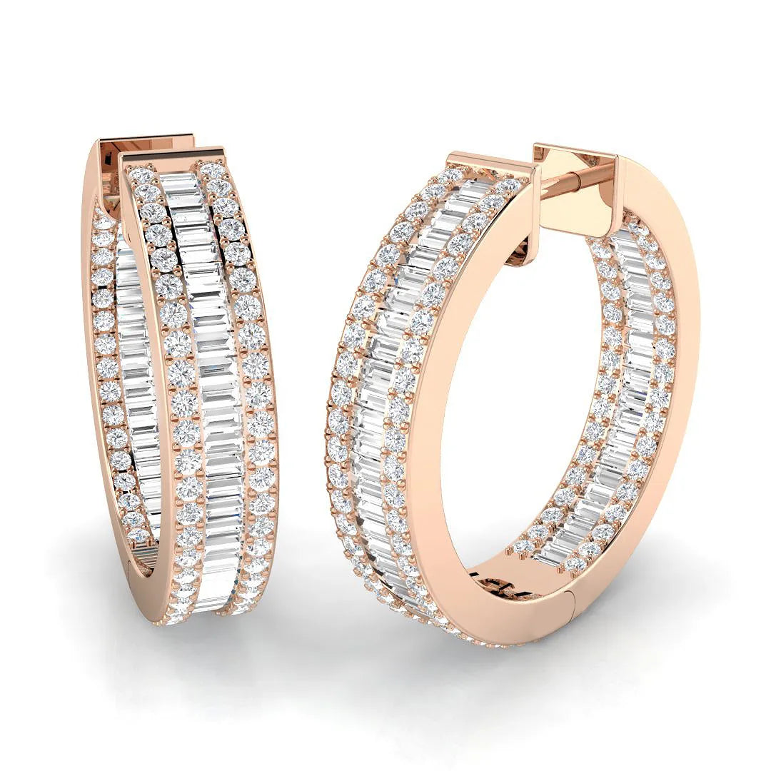 Baguette & Round Diamond Hoop Earring | Natural & Lab-Grown Diamonds | 2.50-3.40 Carat