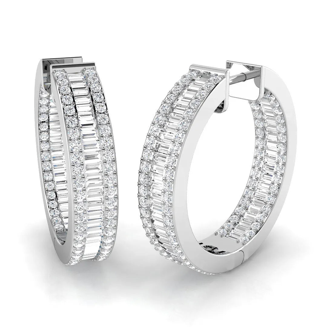Baguette & Round Diamond Hoop Earring | Natural & Lab-Grown Diamonds | 2.50-3.40 Carat