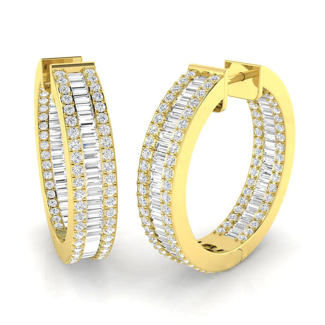 Baguette & Round Diamond Hoop Earring | Natural & Lab-Grown Diamonds | 2.50-3.40 Carat