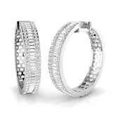 2.50 Ct Natural / Lab-Grown Baguette & Round Diamond Hoop Earrings in Pavé & Channel Set