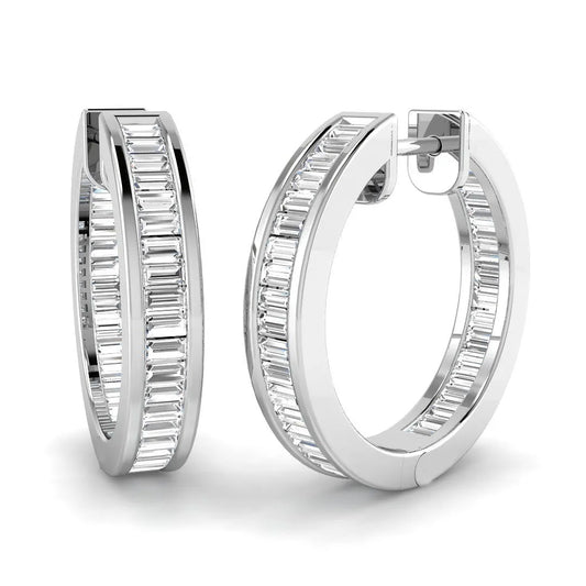 Natural & Lab-Grown Baguette Diamond Hoops | Bezel Setting | Gold & Platinum
