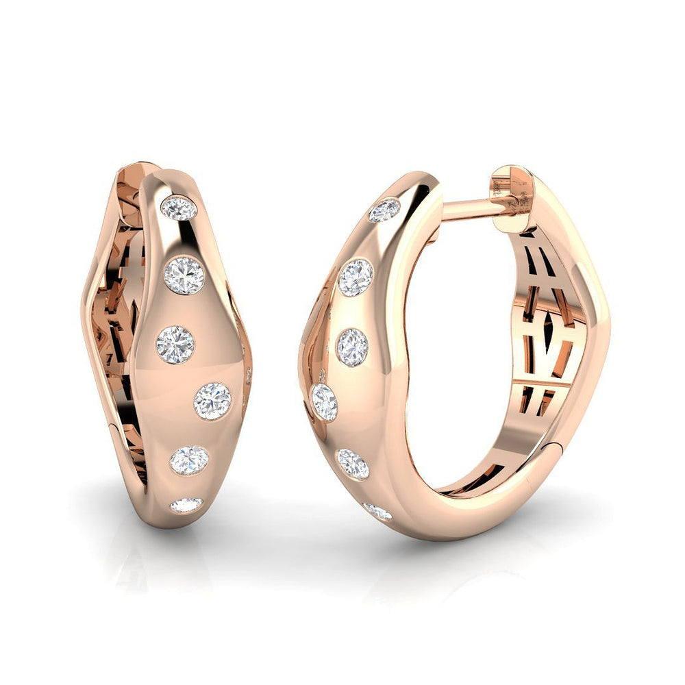 Hoop Earrings - Geometric 0.2ct Bezel Setting Diamond