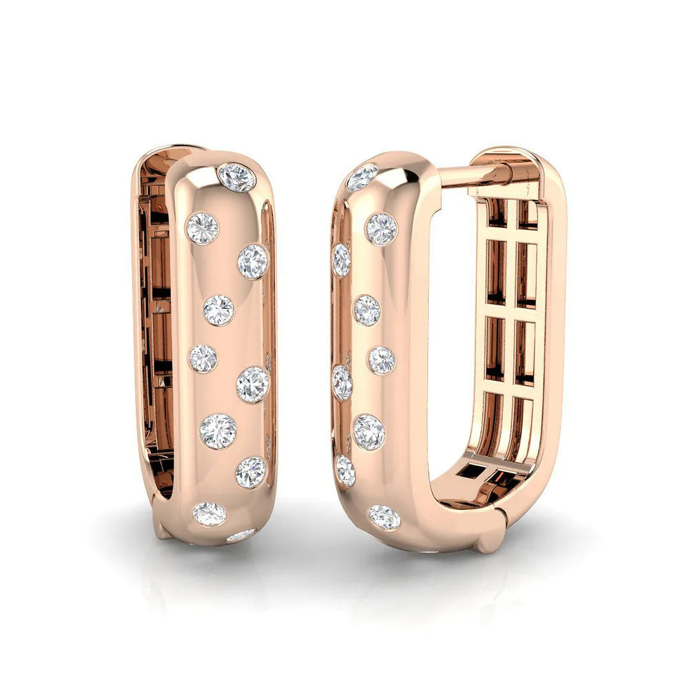 Hoop Earrings - Geometric 0.25ct Flush Setting Diamond