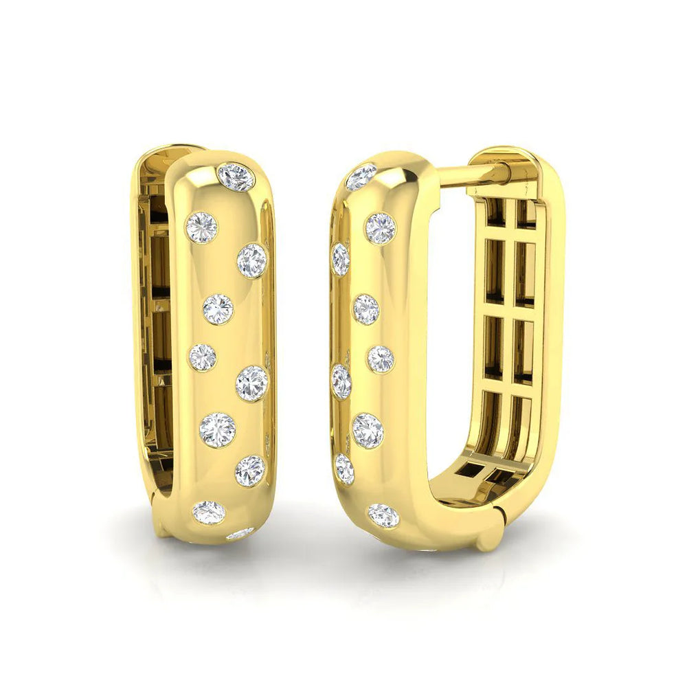 Hoop Earrings - Geometric 0.25ct Flush Setting Diamond