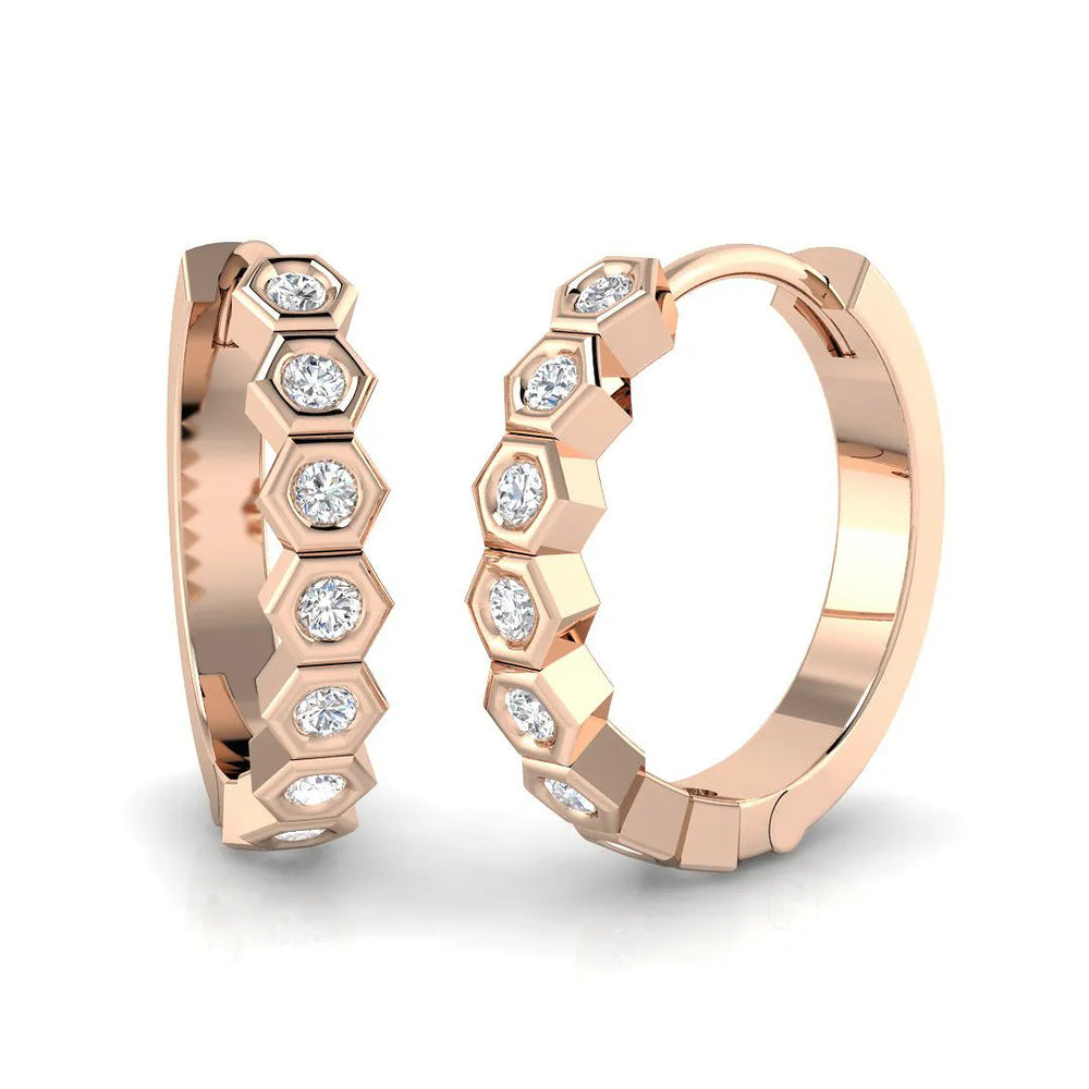 Hoop Earrings - Geometric 0.2ct Hexagonal Diamond