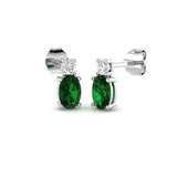 Oval emerald diamond stud earrings with natural diamonds