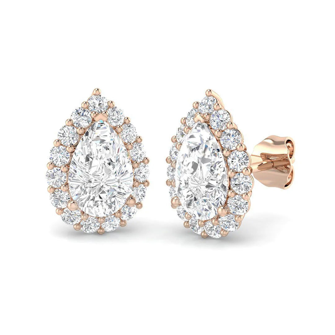 2.50 Carat Pear Cut Diamond Halo Earring In Hallmarked Gold