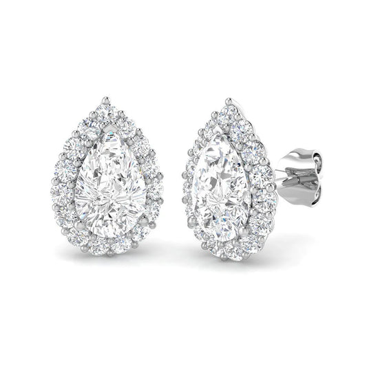 2.50 Carat Pear Cut Diamond Halo Earring In Hallmarked Gold