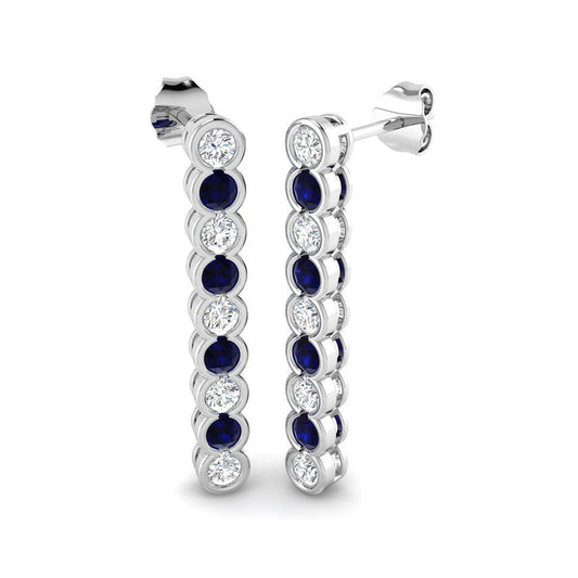 Blue Sapphire Liner Drop Earrings in White Gold