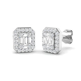 Stud Earrings with Octagon Diamond Halo Cluster | 1ct Gold