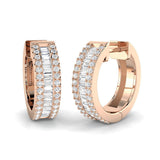 Hoop Earrings with Triple Row Diamonds Baguette and Brilliant Gold