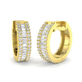 Hoop Earrings with Triple Row Diamonds Baguette and Brilliant Gold