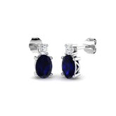 Blue Sapphire Diamond Stud Earrings in White Gold