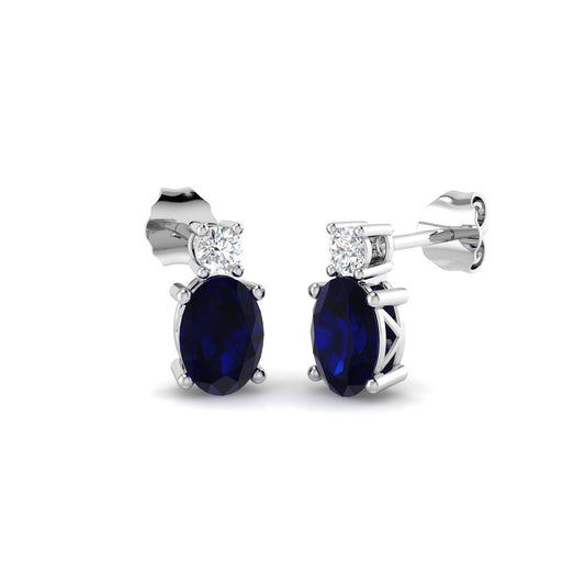 Blue Sapphire Diamond Stud Earrings in White Gold