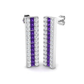 Amethyst Diamond Bar Drop Earrings