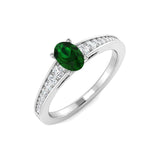 Oval Cut Emerald Solitaire Ring with Diamond Pave Band