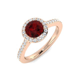 Solitaire Garnet Halo Ring with Diamond Pave Band | Engagement Ring