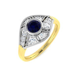 Vintage Blue Sapphire Halo Ring in Milgrain Round Pave Set | Engagement Ring