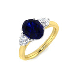 18K Yellow Gold Two-Tone Natural Diamond Three-Stone Ring with Oval Colour Gemstone