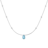 Pear Cut Aquamarine Station Necklace with Diamond Accents - UK Made