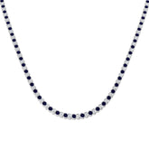 Blue Sapphire Tennis Necklace with Diamond Bezel Set Design