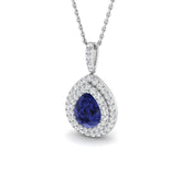 Tanzanite Teardrop Pendant | Pear Tanzanite Diamond Halo Pendant