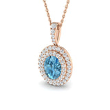 Flint Blue Topaz Pendant | Lab-Grown Diamond Halo Necklace