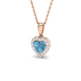 Blue Topaz Pendant | Lab-Grown Diamond Halo Necklace