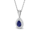 Pear Tanzanite Diamond Halo Pendant in White Gold