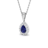 Pear Tanzanite Diamond Halo Pendant in White Gold