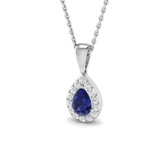 Pear Tanzanite Diamond Halo Pendant in White Gold