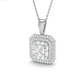 Baguette Diamond Halo Pendant in Gold Without Chain