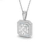 Baguette Diamond Halo Pendant in Gold Without Chain