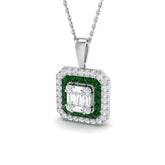 Emerald Frame Diamond Halo Pendant in Gold Without Chain