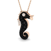 Black Diamond Seahorse Pendant 1.25ct in Gold & Platinum Without Chain