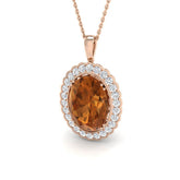 Oval Citrine & Diamond Pendant 6.5ct Gold Necklace (Without Chain)