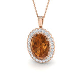 Oval Citrine & Diamond Pendant 6.5ct Gold Necklace (Without Chain)