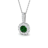 Round Emerald Diamond Halo Pendant in Gold Without Chain