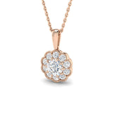 Rose gold necklace with a diamond pendant on a white background