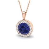 Luxury Tanzanite Pendant | Lab-Grown & Natural Diamond Halo Necklace